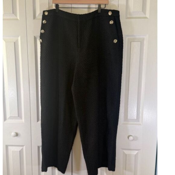 Eloquii Pants - Eloquii Women’s Plus 16 Black Textured Jacquard Sailor Gold Button Dress Pants